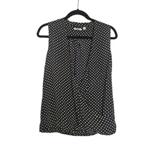 Uniqlo 100% silk polka dot navy blue sleeveless faux wrap top